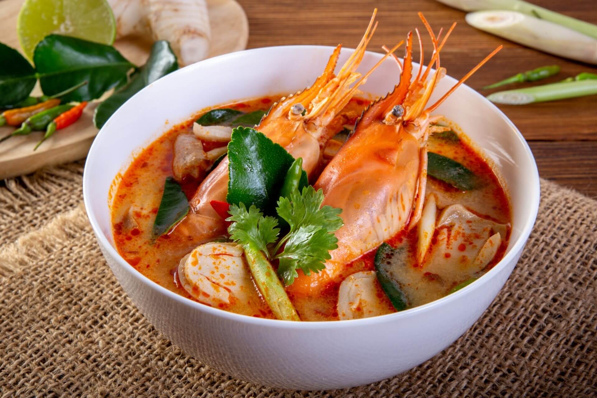 tom yam kung is spicy clear soup typical thailand